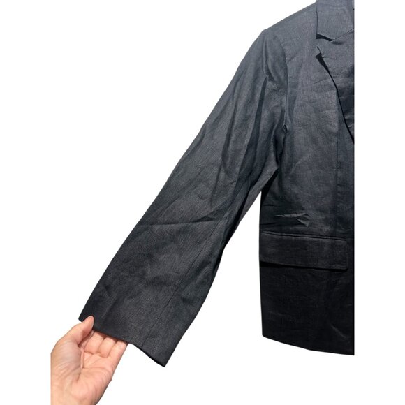 Quince European 100% Linen Structure Blazer Women Large Black Preppy Office Goth - Picture 10 of 16